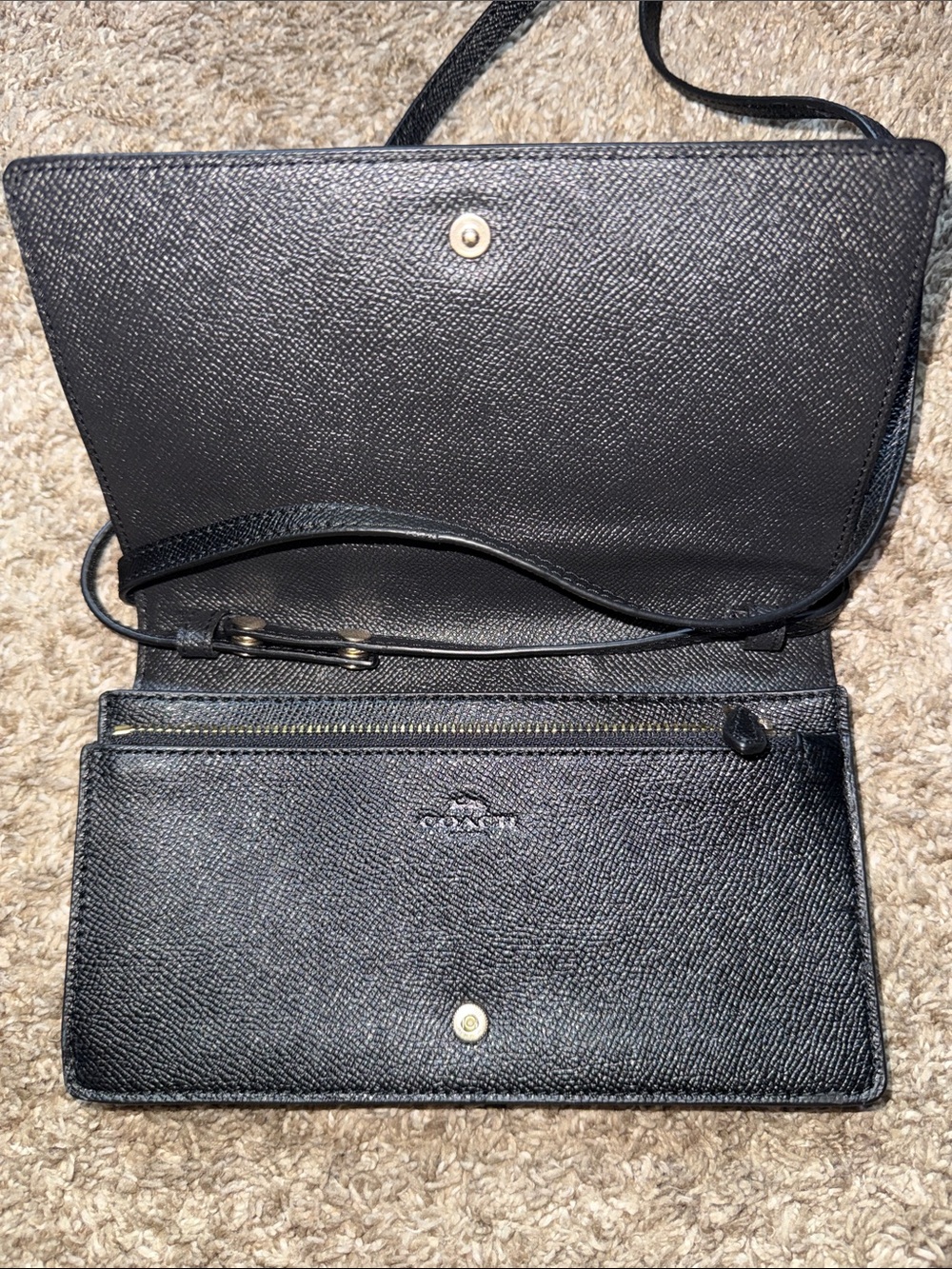 Coach Black Leather Crossbody with Gold Stud Heart Accents - Picture 2 of 3